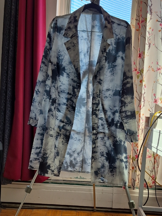 Jackets & Blazers - 2XL Women's Tie-Dye Lightweight Long Blazer Jacket - Blue/Gray/White